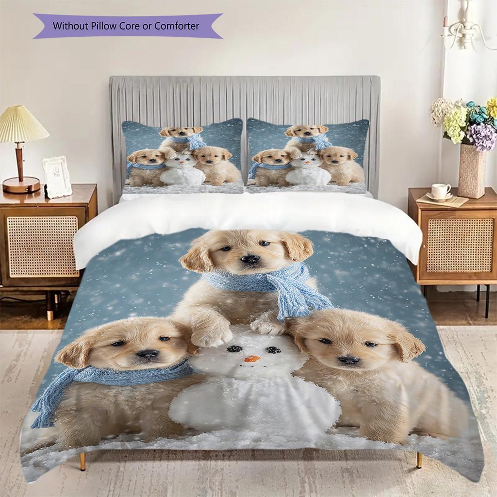 Golden Retriever Pattern Bedding Quilt Set Quilt Cover Pillowcase Home Decoration Birthday Gift (1 * duvet cover + 2 * pillowcase, without core)
