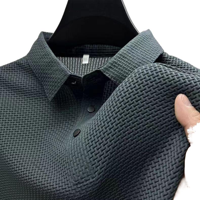 Мужская высококачественная футболка-поло с коротким рукавом из ледяного шелка с отложным воротником - однотонная, прохладная и дышащая