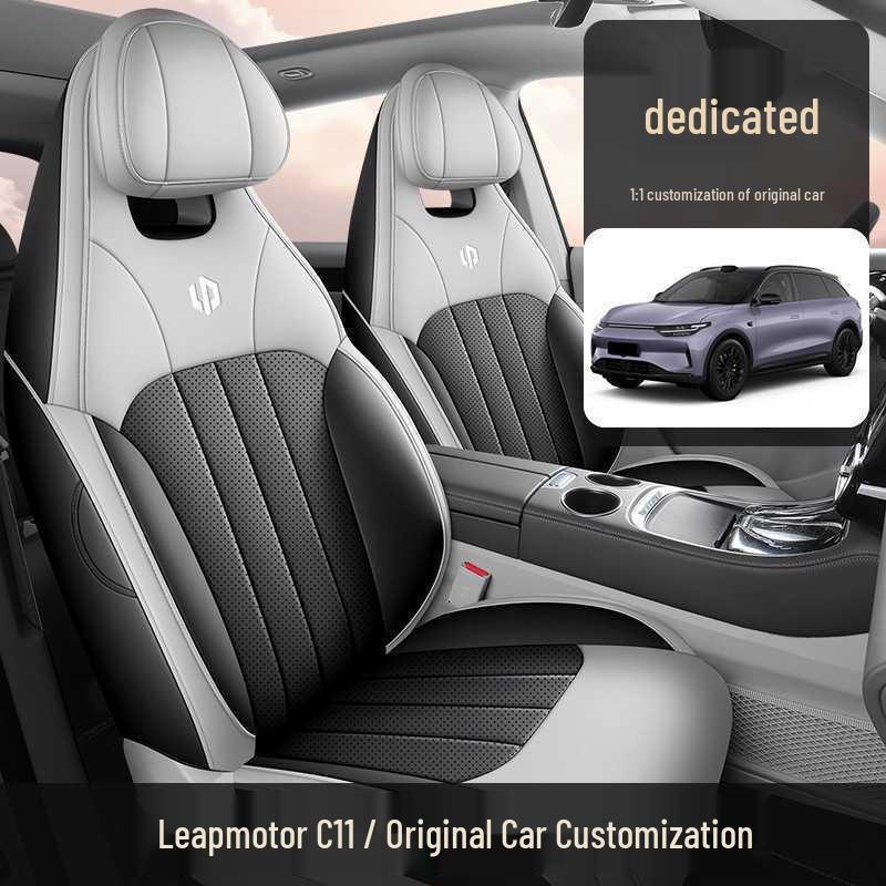 Индивидуальные кожаные чехлы на сиденья автомобиля для Leapmotor C11 2023-2025 - Полное покрытие, Перфорированный дизайн