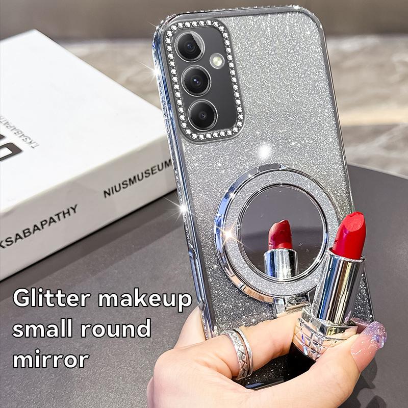 KEYSION Роскошный блестящий чехол с драгоценными камнями, магнитный чехол для телефона для Samsung Galaxy A54 5G A34 A24 A14, чехол-подставка с зеркалом для макияжа, противоударный чехол