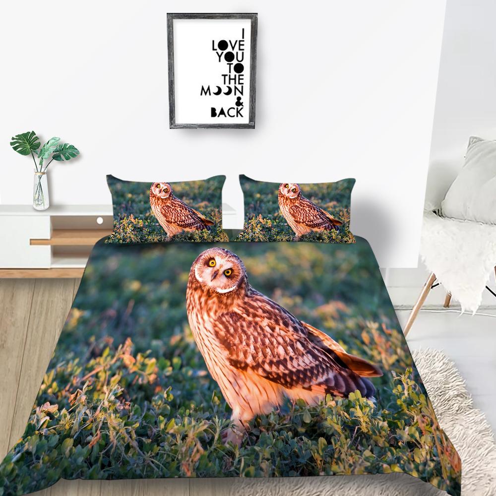 Комплект постельного белья серии «Сова» Постельное белье для спальни Одеяло и наволочка Простыня/двуспальная кровать Полный размер 2/3 шт. Украшение дома