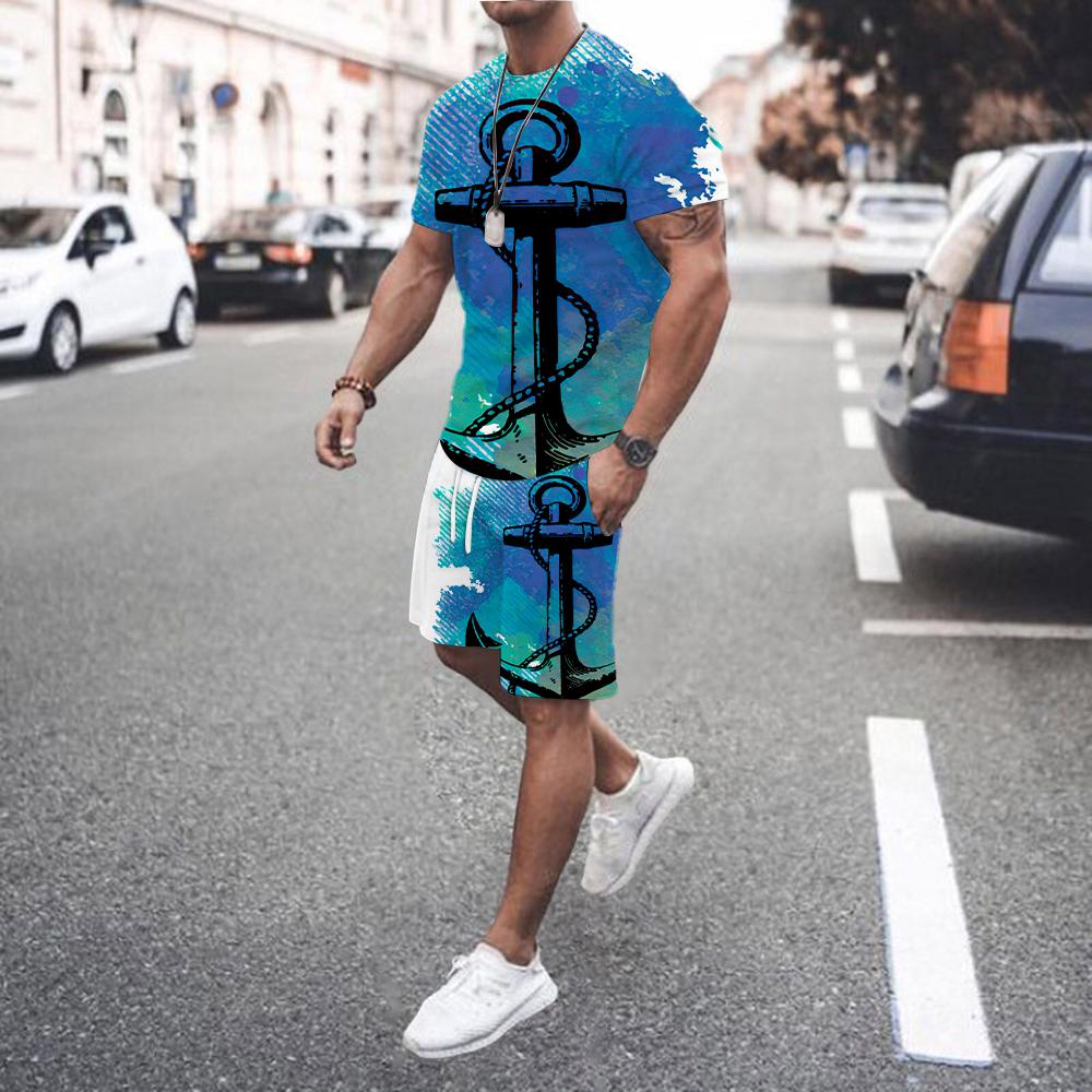 Новый летний мужской комплект, популярный повседневный модный баскетбольный спортивный пляжный комплект, мужские шорты с короткими рукавами и принтом
