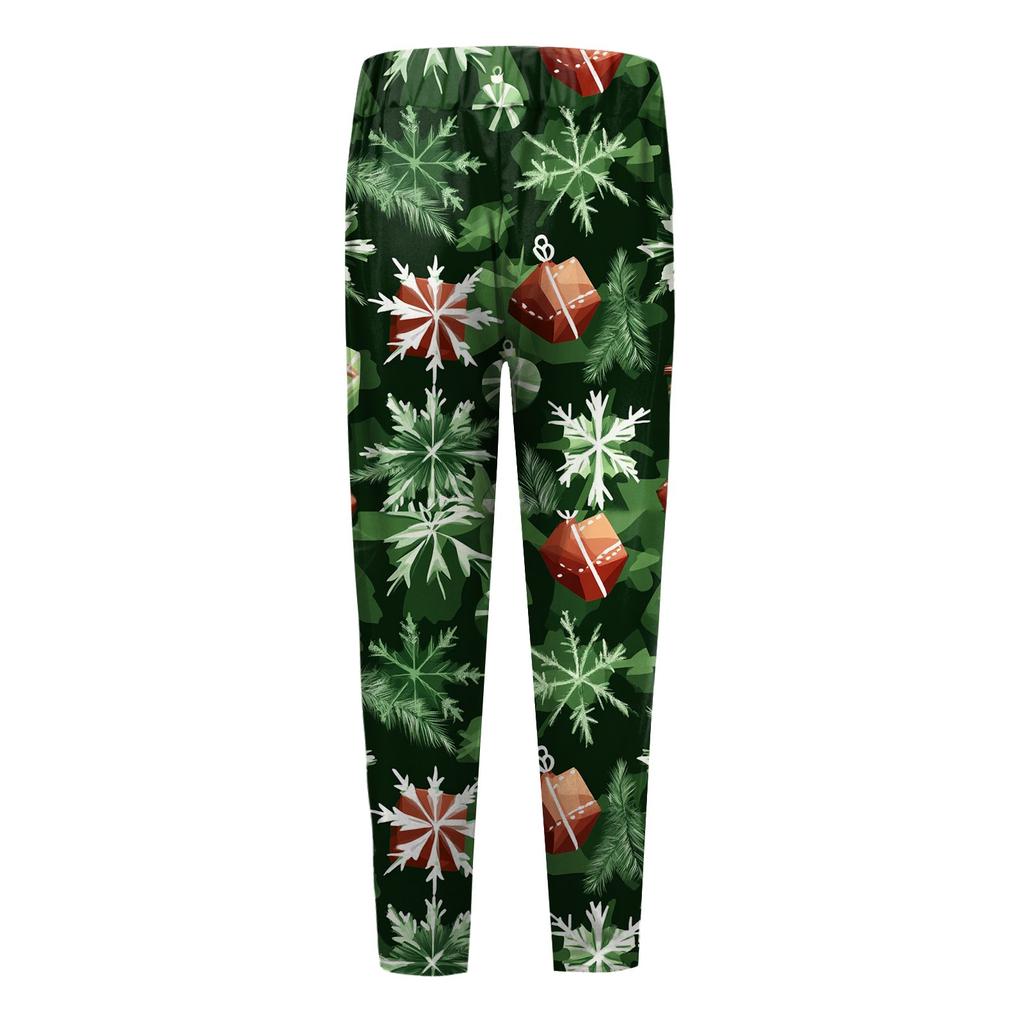 Women's Casual Christmas Tree Snowflake Print Slim Fit Elastic Yoga Pants Cropped Pants