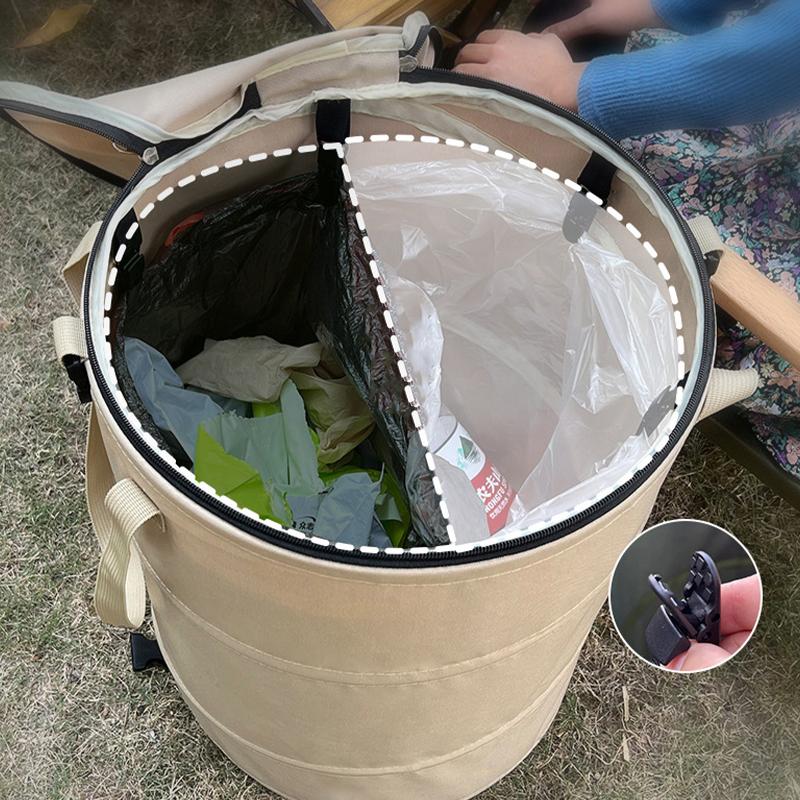 Home Camping Trash Can Pop-Up Circular Storage Pail Canvas Foldable Recycling Bin Outdoor Garbage Garden Yard Garbage Bag New