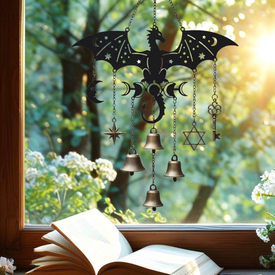 Exorcism Lucky Wind Chime Metal Bat Dragon Wind Bell Butterfly Eagle Wind Catcher Wall Window Hanging Ornament for Home Garden Patio Decoration