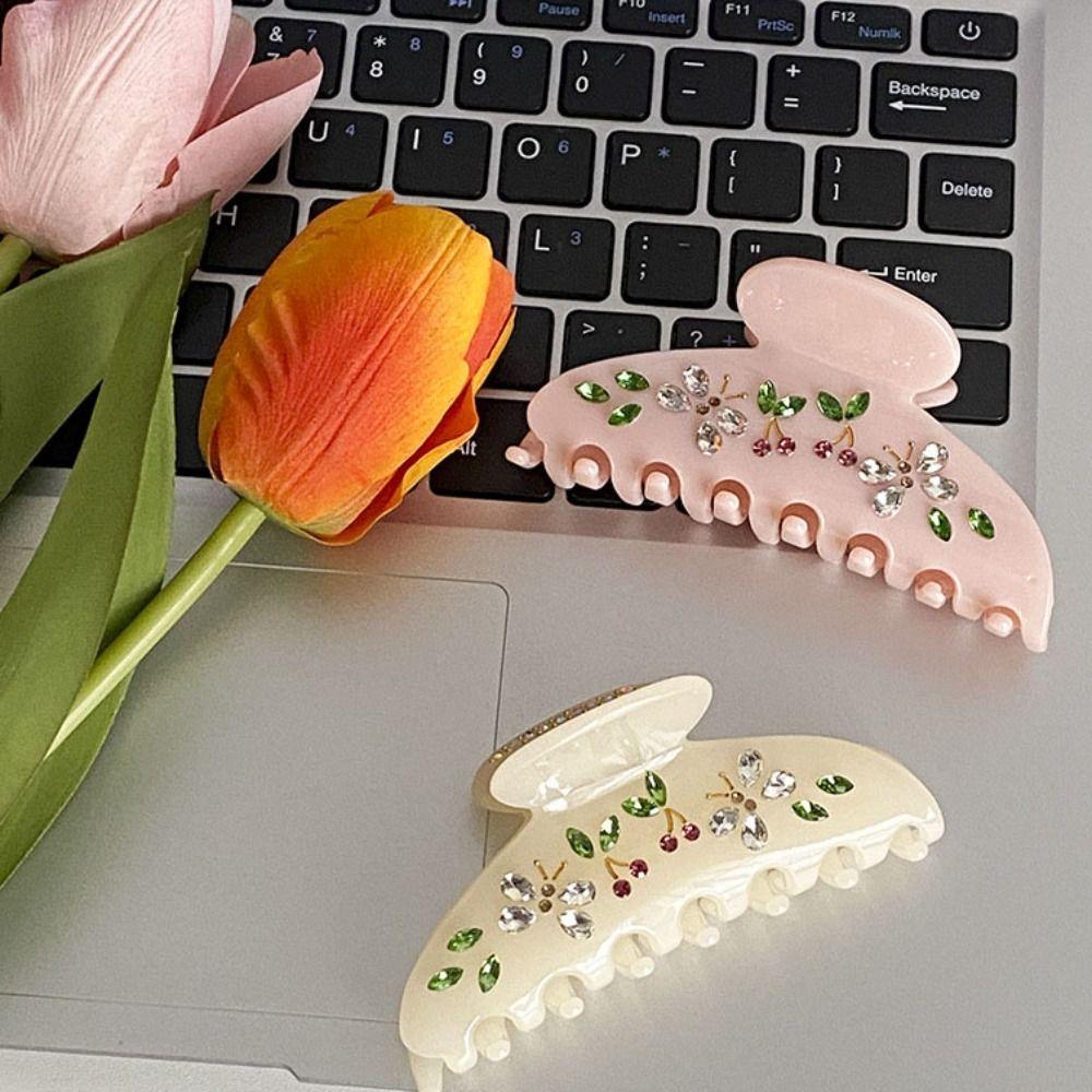 Rhinestone Acetic Acid Shark Clip Hair Clip Flower Hair Claw Transparent Acetate Hair Claw Girls