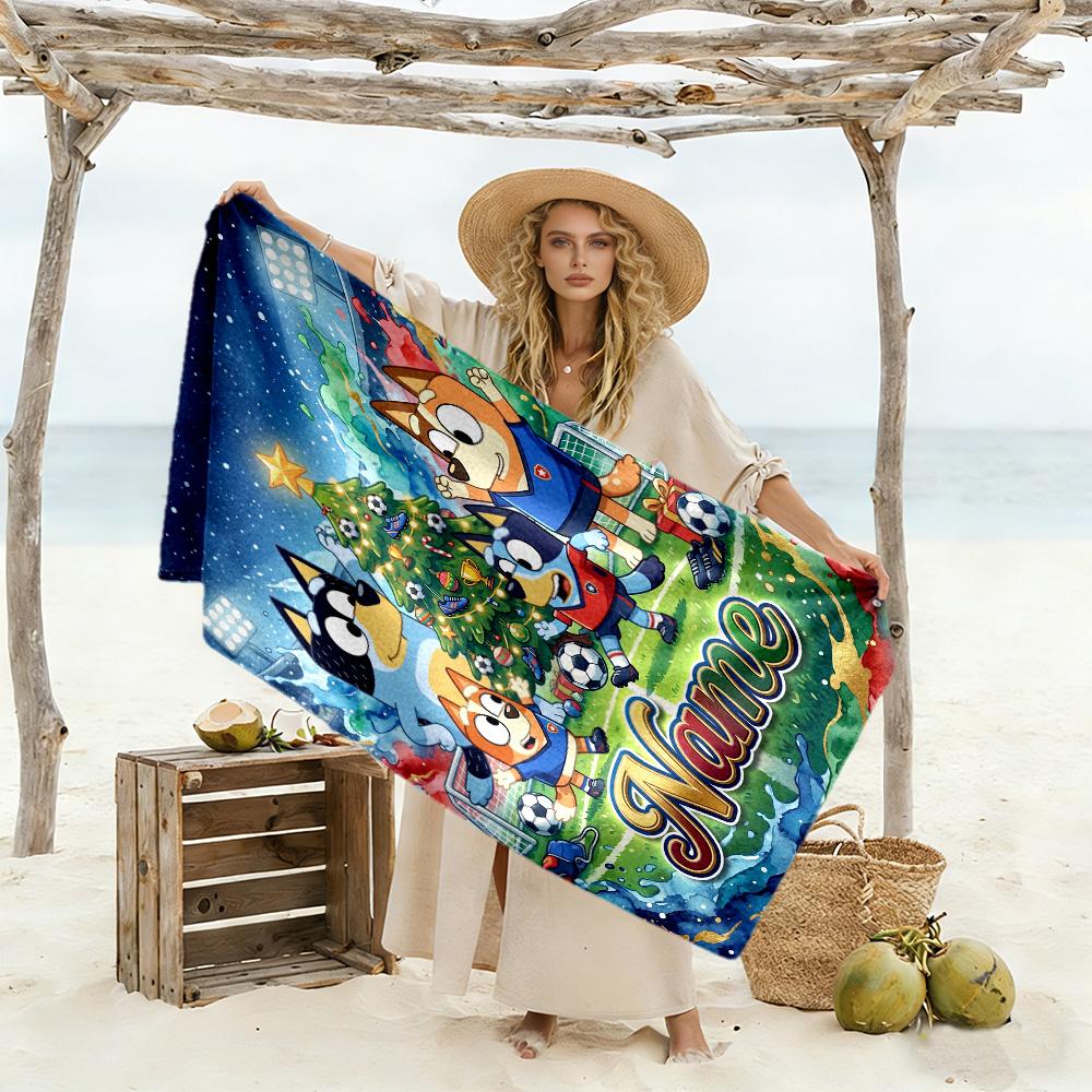 Soccer Cats Action Customized Name Beach Towel High Absorbency & Quick-Dry Perfect for Traveling Yoga Camping and Swimming
