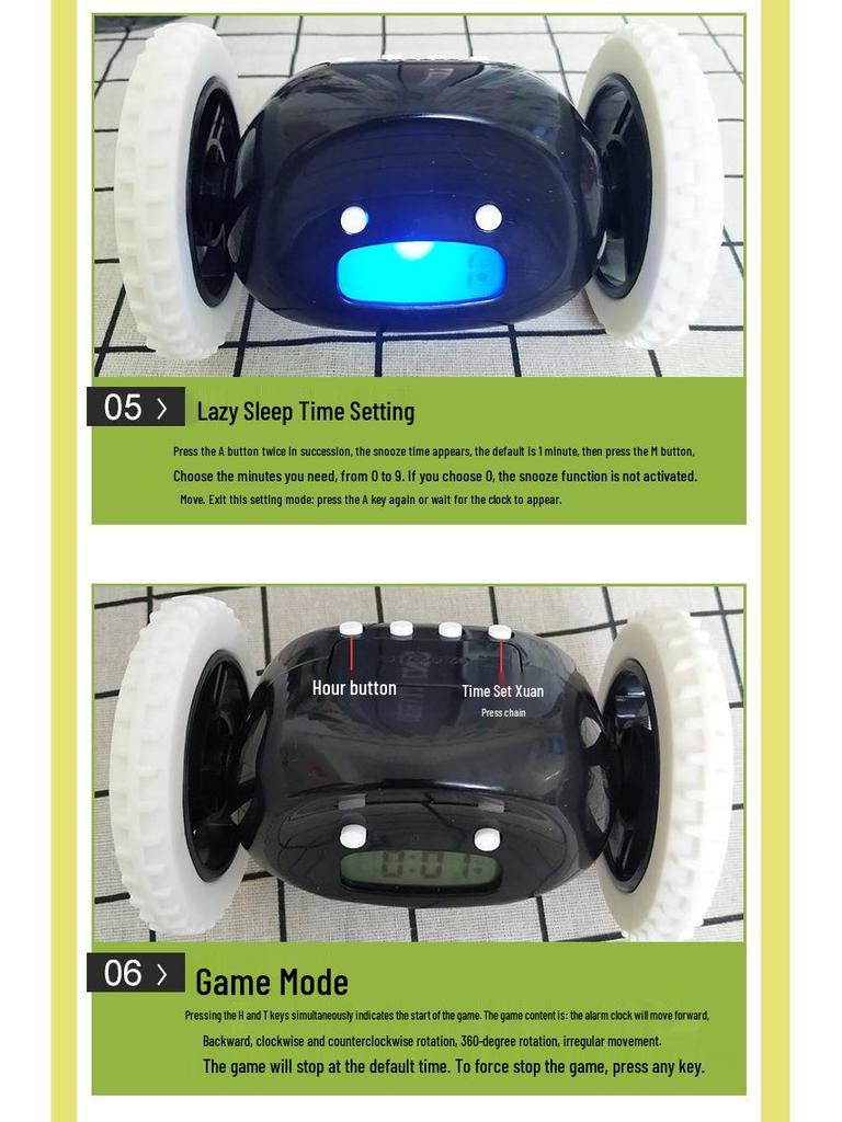 Убегающий будильник - Веселый убегающий будильник на колесиках для детей и студентов, Функция повтора