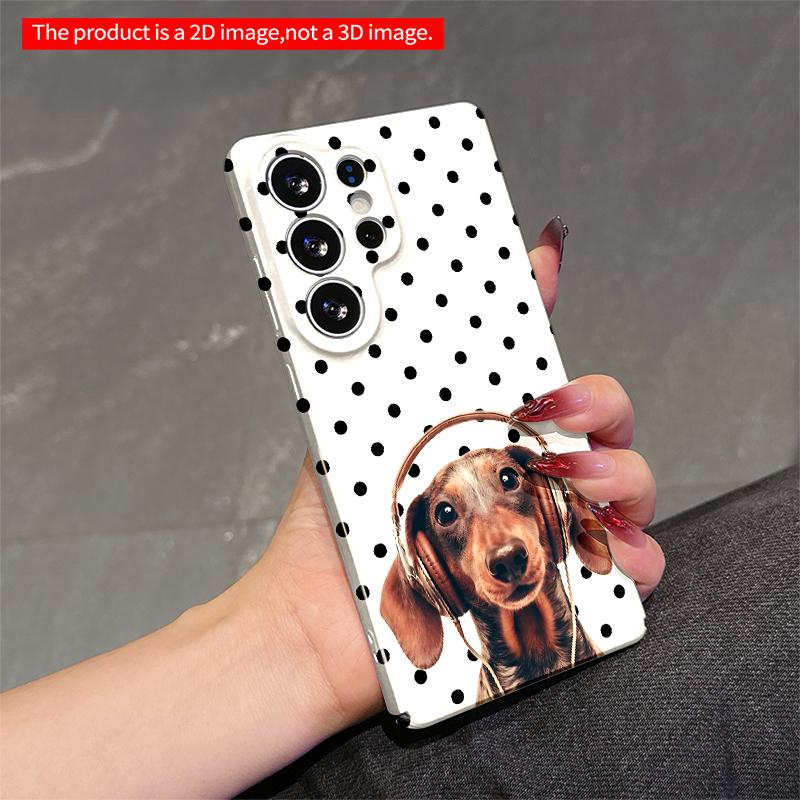 2DFlat Samsung phone case Dachshund in Headphones on Polka Dot Background Applicable to Galaxy S22 S23 S24 S25ULTRA S26 A12 A13 A14 A15 A16