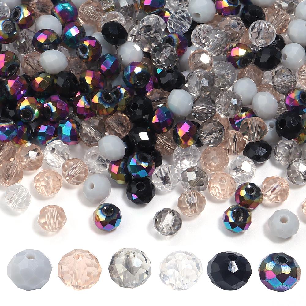 100-200pcs 4/6/8mm Mixed Color Crystal Beads Loose Spaced Flat Abacus Glass Beads For DIY Charms Bracelet Necklace Accessories