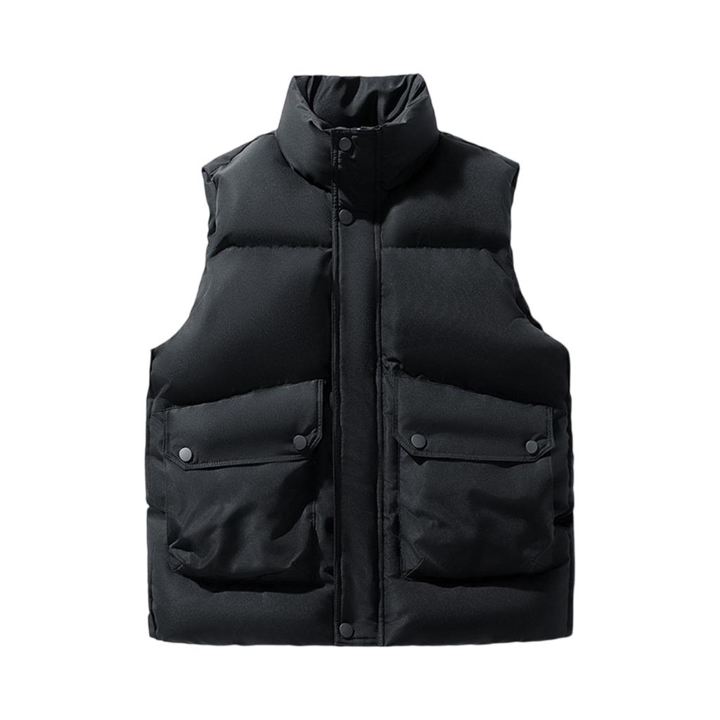 Men's Solid-color Casual Vest, Men's And Women's Style Zipper Stand-up Collar With Cotton Warm Sleeveless Vest