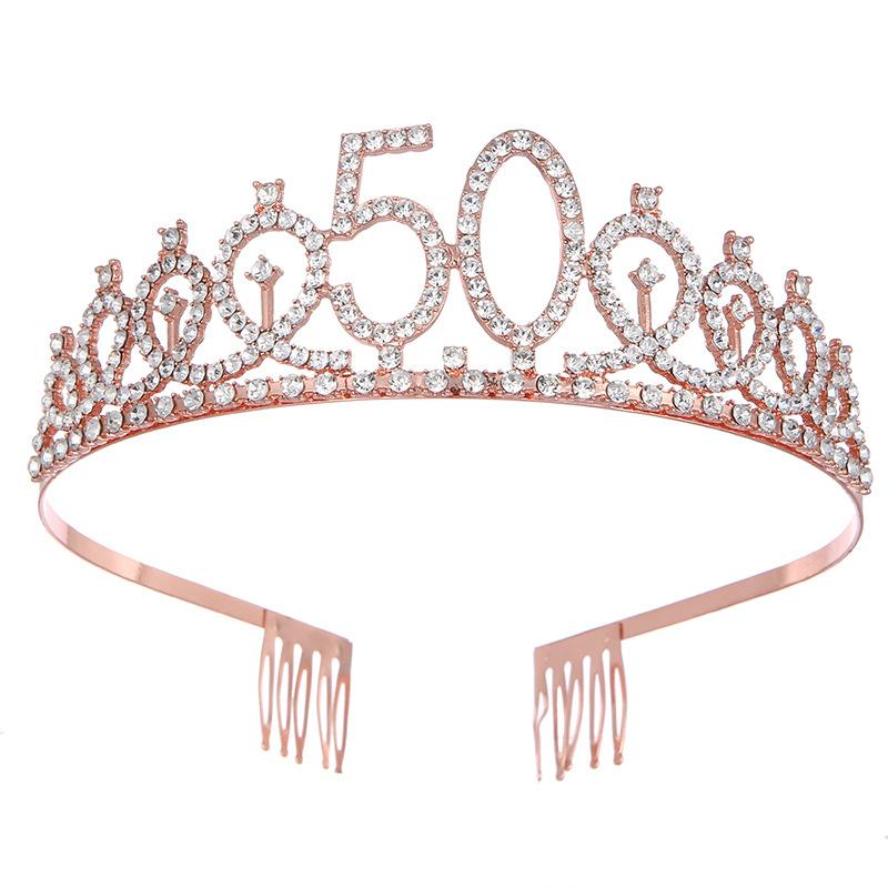 Цифровая корона Повязка на голову для вечеринки по случаю дня рождения с бриллиантовой повязкой на голову Шляпа для 50-летия Вечеринка Банкет Торт Корона Аксессуар для волос