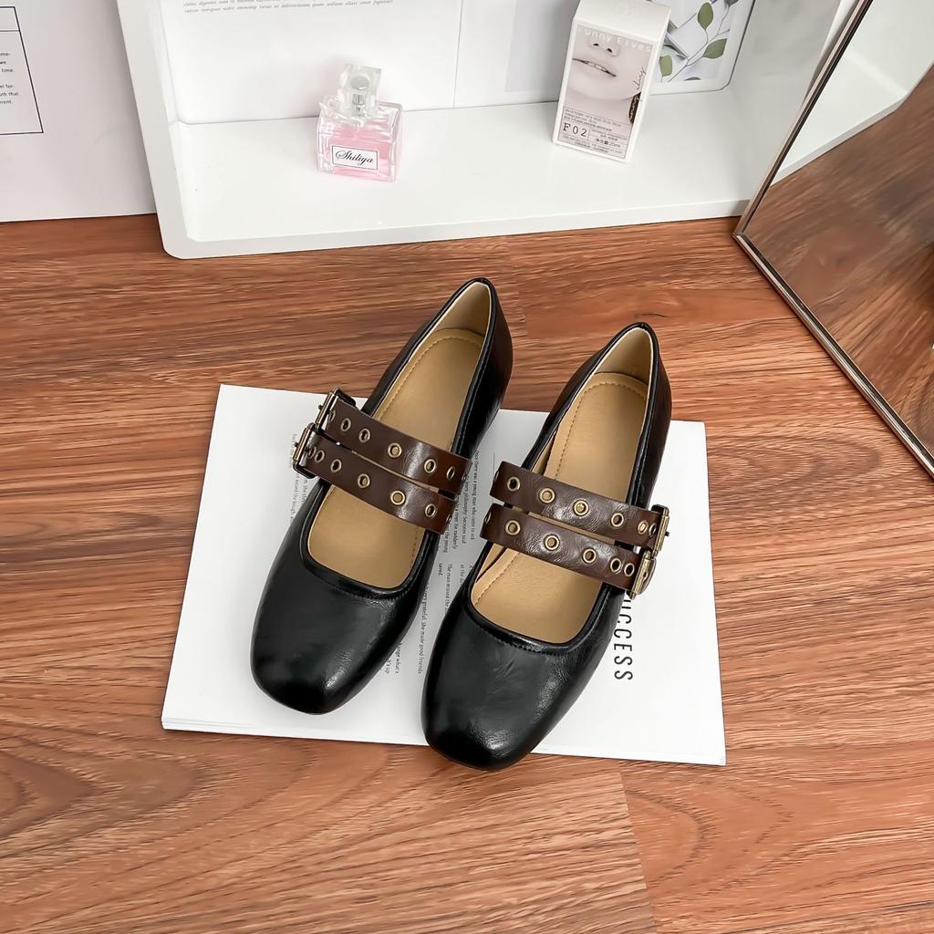 Виноградная мать весна новая полированная обувь Мэри Джейн женская французская внутренняя высота увеличение двойной ряд одно слово с плоской одинарной обувью женская