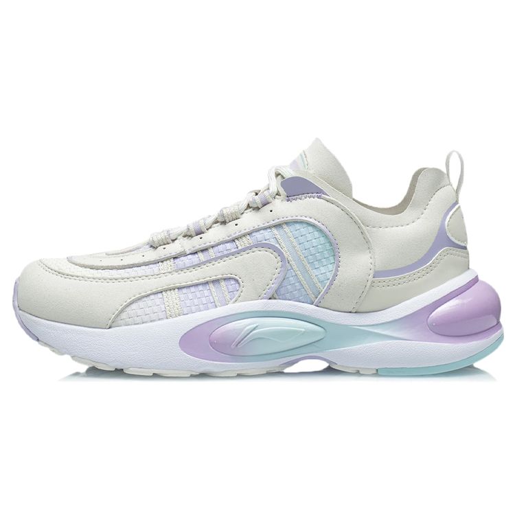Li Ning V8 Shock Absorbing Non-Slip Wear-Resistant Low-Top Running Shoes Women Sneakers White Purple ARHQ172-7