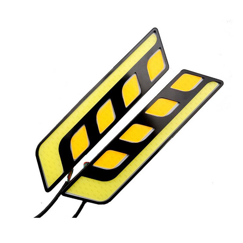 1Pc Led Cob Fog Lamp Car Daytime Running Drl Waterproof With Turn Signal Light