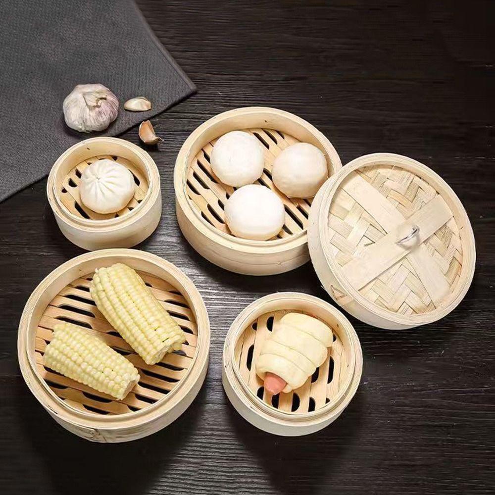 Новая ручная бамбуковая пароварка, штабелируемая, с крышкой, корзина-пароварка, большая вместимость, кухонная посуда, для приготовления клейкого риса