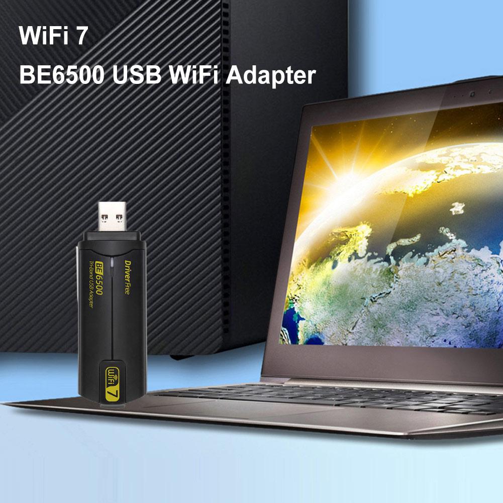 6500Mbps WiFi 7 USB WiFi Adapter Wireless Network Card Dual Antennas BE6500 Wireless Receiver for Windows 11/10 Desktop & Laptop