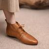Women's Ankle Boots Solid Color Leather  Autumn Fashion Pointed Toe Lace-up Flat Boots for Women Casual Retro Sewing Shoes