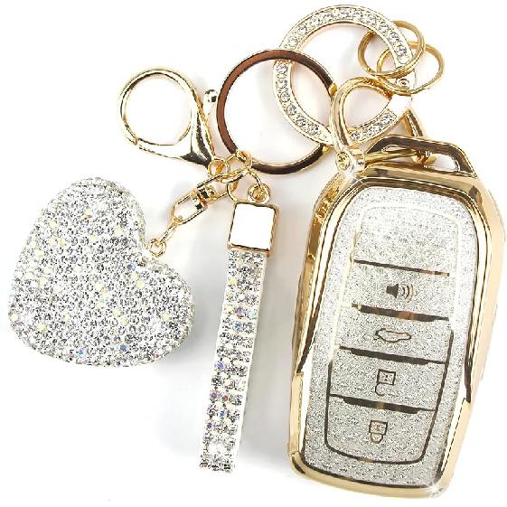 Key Fob Cover With Diomond Keychain Car Key Shell Compatible With Toyota Camry Venza RAV4 Prime Land Cruiser Fortuner Grand Highlander Corolla, 4