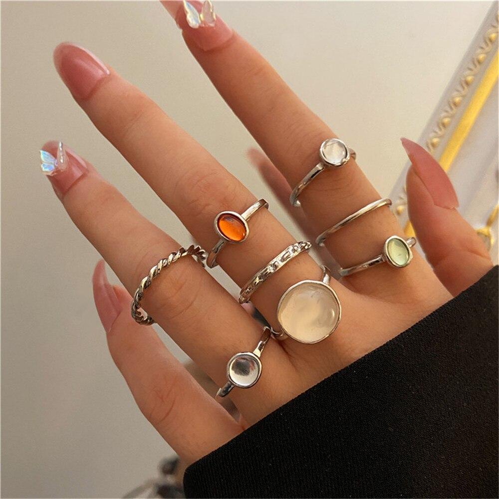 iF ME Punk Vintage Silver Color Poker Billiards Ring Set for Women Gothic Heart Anillos Hip Hop Y2k Korean Fashion Male Gift Jewelry