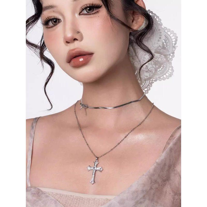 Ciyaveni Original Design Baroque Diamond Silver Cross Accessible Luxury Fashion Bows Easiest for Match Necklace