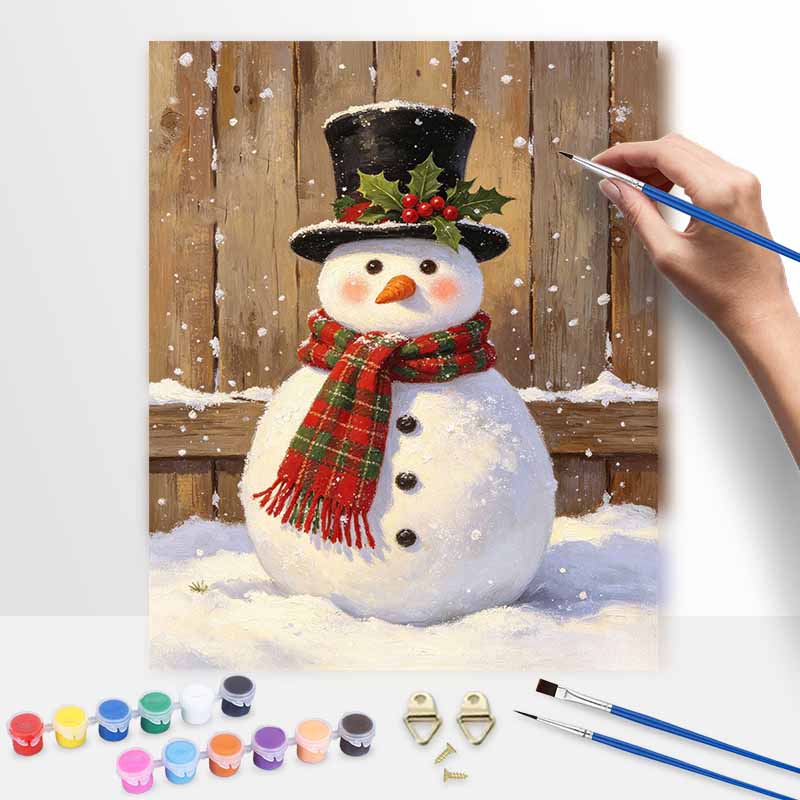 Christmas Snowman Top Hat Plaid Scarf Digital Oil Painting Art Kit Hand Painting Home Decoration Painting