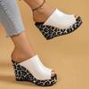 Fashion Leopard Print Wedge Sandals for Women Retro Slip On Platform High Heel Sandals Woman Summer Thick Sole Peep Toe Mules Slippers