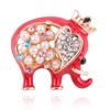 New Animal Elephant Enamel Red Pins Badge Brooches For Women Men Fashion Jewelry Retro Pearl Crystal Brooch Pins