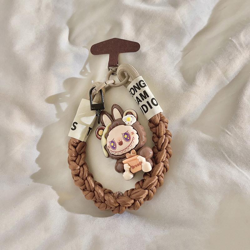 Универсальный Лабубу Мультяшный Милый Подвеска-цепочка для телефона Шнурок для Iphone Мобильного телефона Короткий ремешок Брелок Украшение для сумки Кольцо для ключей