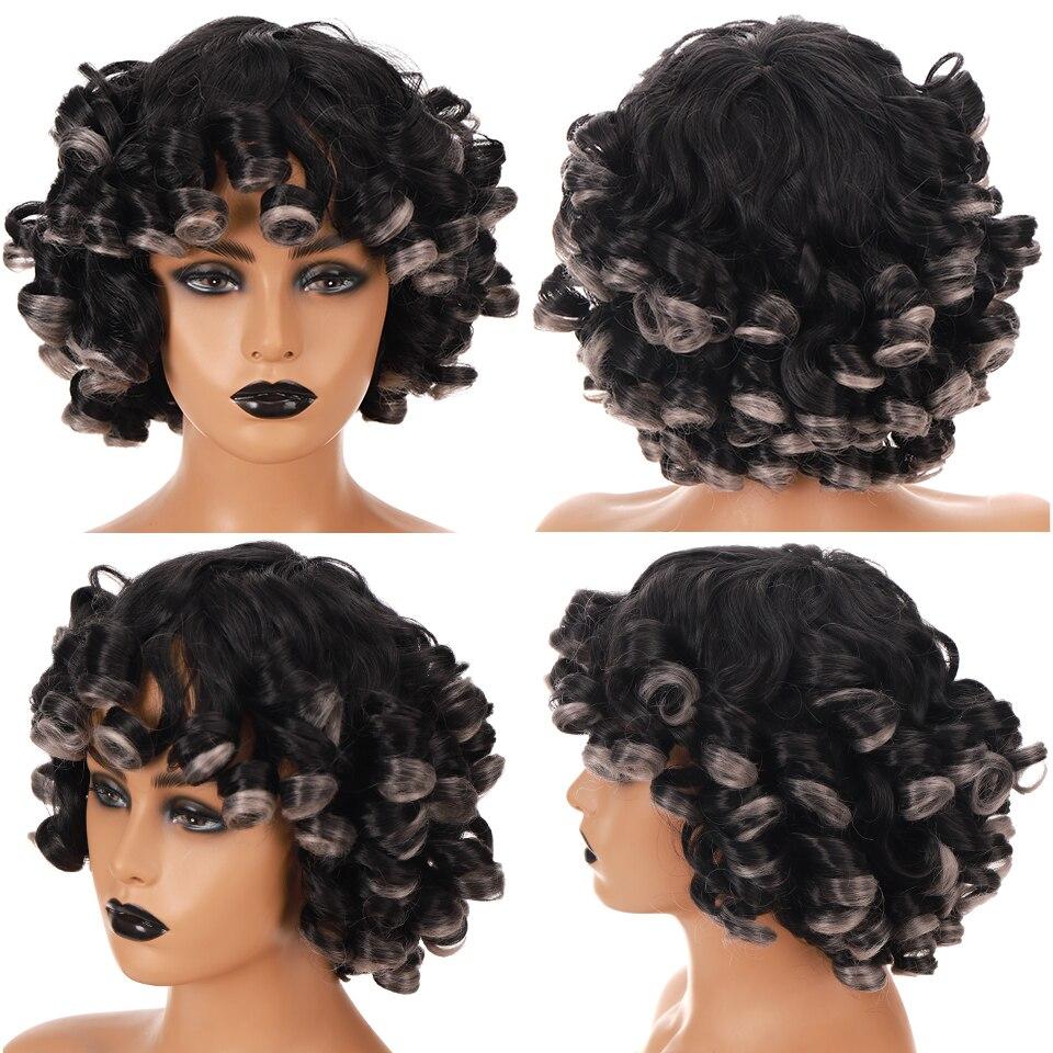 LUPU Synthetic Afro Kinky Curly Wigs With Bangs For Black Women African Heat Resistant Ombre Pink Black Short Hair Cosplay Wigs