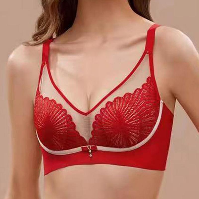 Ultra-thin Lace Bra Gathered Adjustable Underwear Shockproof Anti-glare Bra