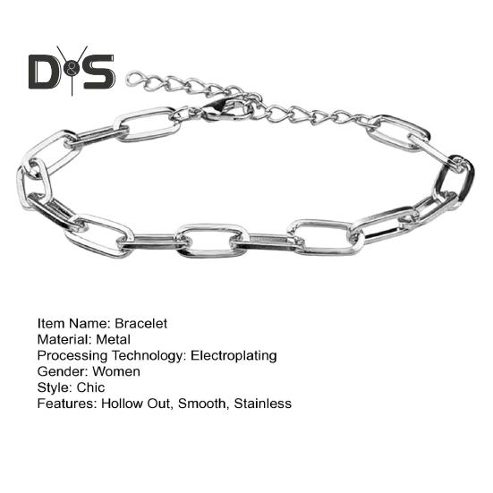 Женский браслет, регулируемая длина, полая цепочка, сплошной цвет, полированная гальваническая нержавеющая сталь, легкий браслет в стиле панк, хип-хоп, крутой браслет для девочек, кольцо на запястье