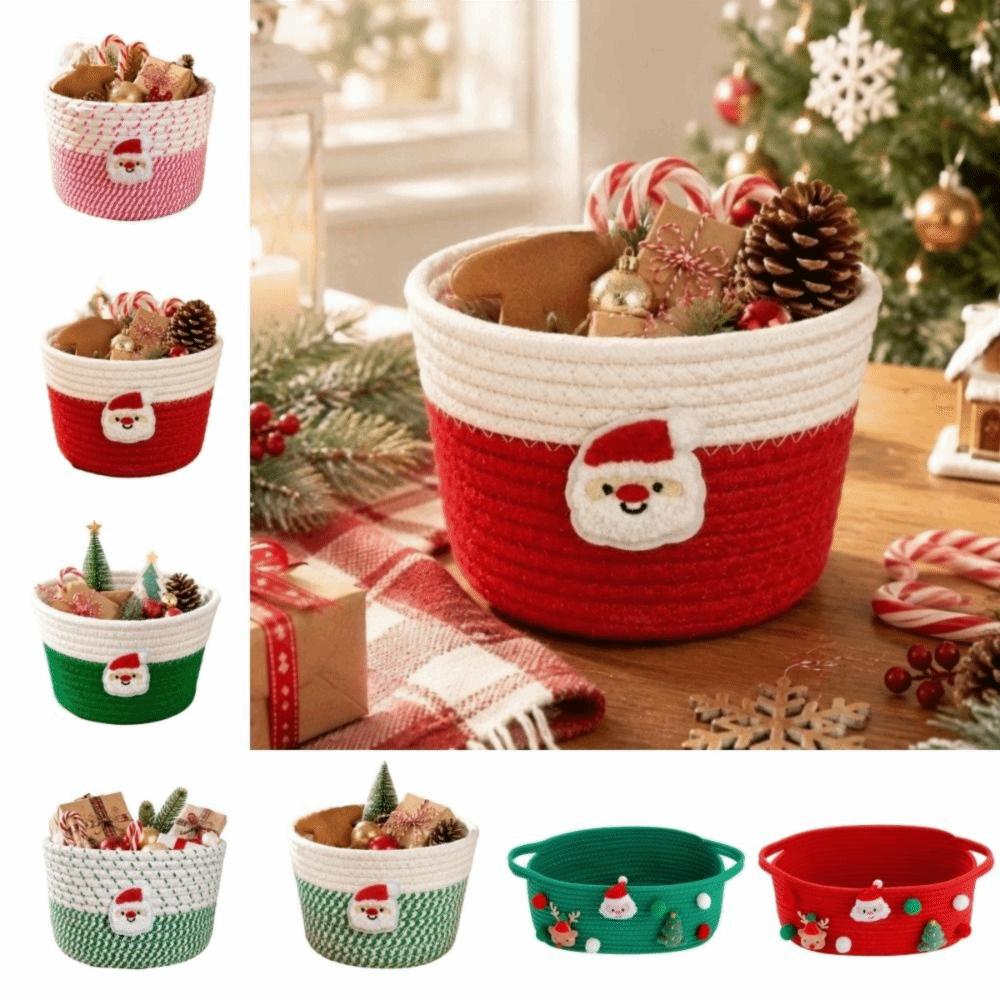 Xmas Theme Hand Woven Storage Basket Cotton Rope Candy Storage Baskets Sundries Storage Box Makeup