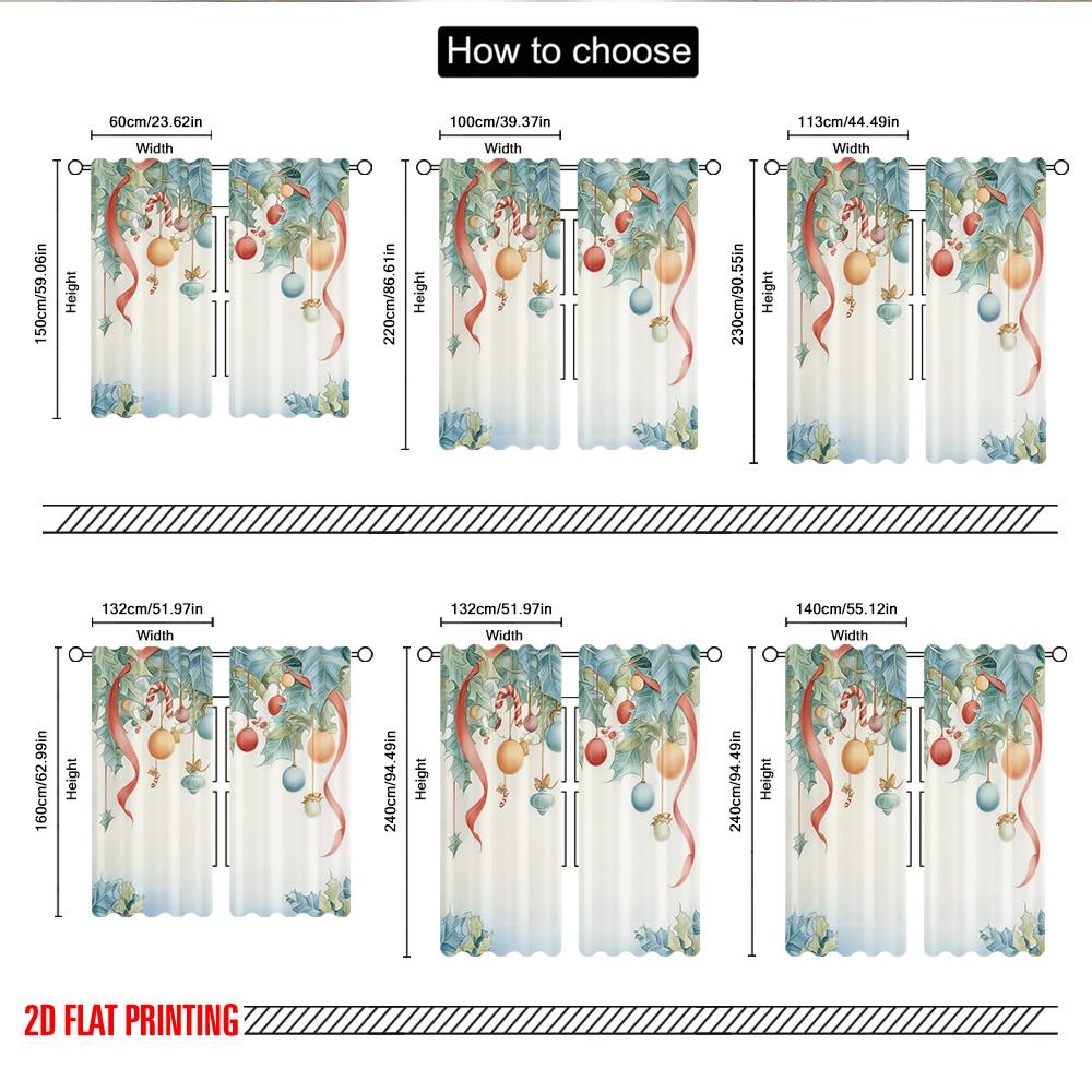 2pcs 2D flat printing Merry Christmas Curtains Christmas Holly Garland Ornaments Digital Printed Polyester Drapes Festive