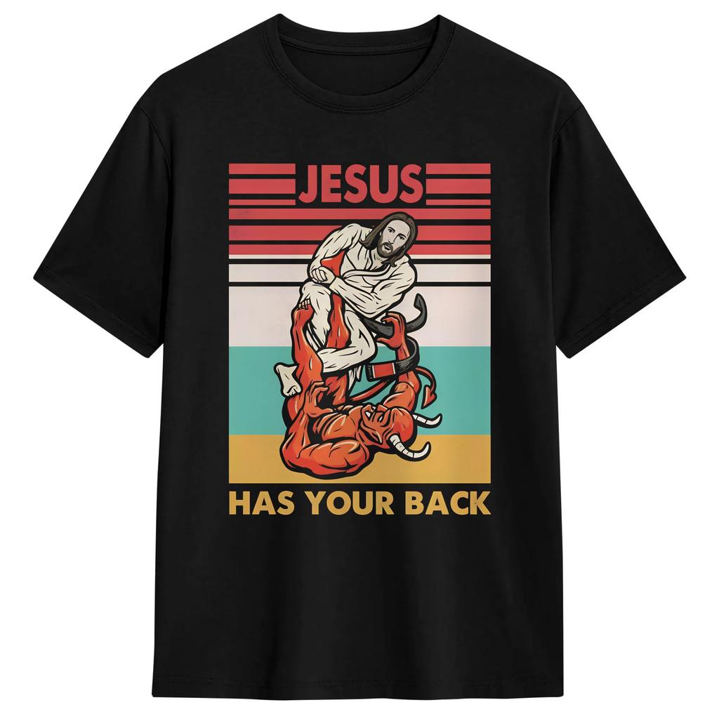 Oversized TShirt Summer Jesus Has Your Back Popular T Shirts Pure Cotton Tshirt For Male Awesome Design Short Sleeve Tops