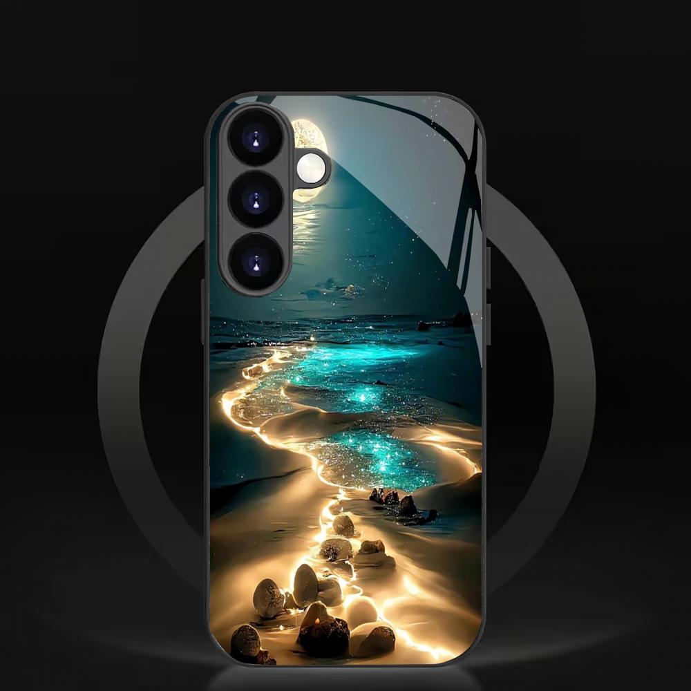 Закаленное стекло с рисунком пляжа для телефона, подходит для Samsung Galaxy S26 S25 S24 S23 S22 S20 FE/Ultra/Plus5G, противоударная задняя крышка