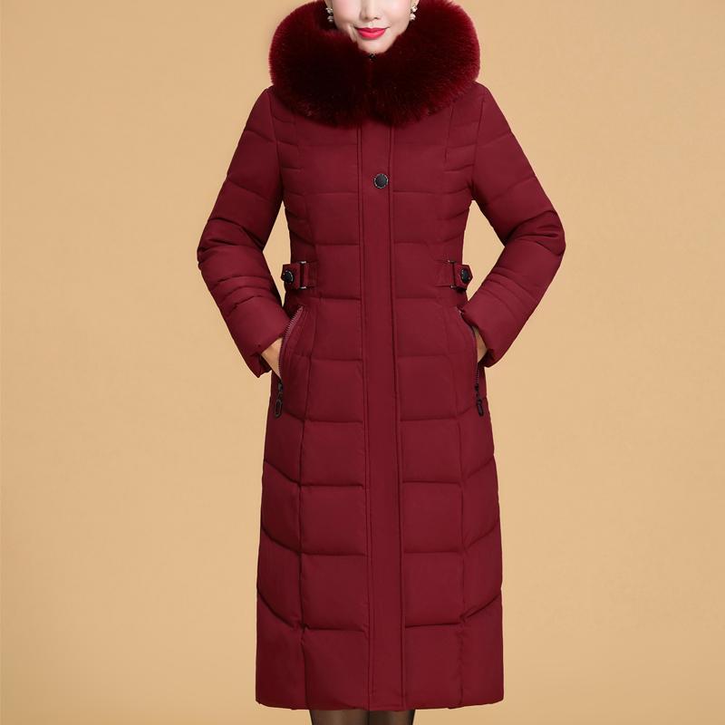Большие размеры XL-6XL для женщин среднего возраста, длинные парки, зимние толстые теплые пальто с капюшоном, элегантные свободные женские куртки с воротником из искусственного меха
