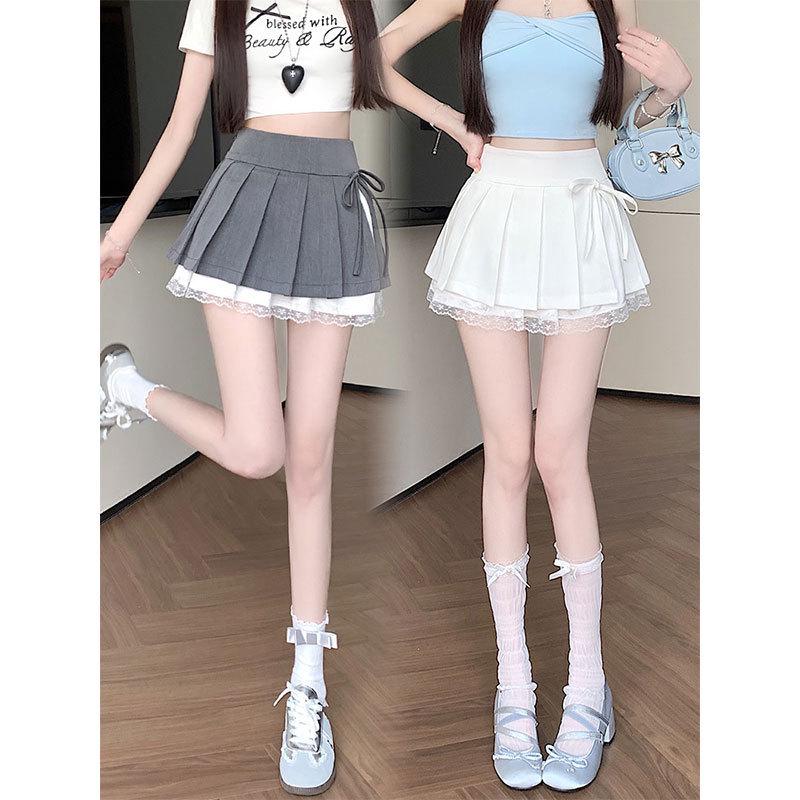 Pure Desire Pleated Lace-Trim A-line Mini Skirt - Women's Autumn Niche Style