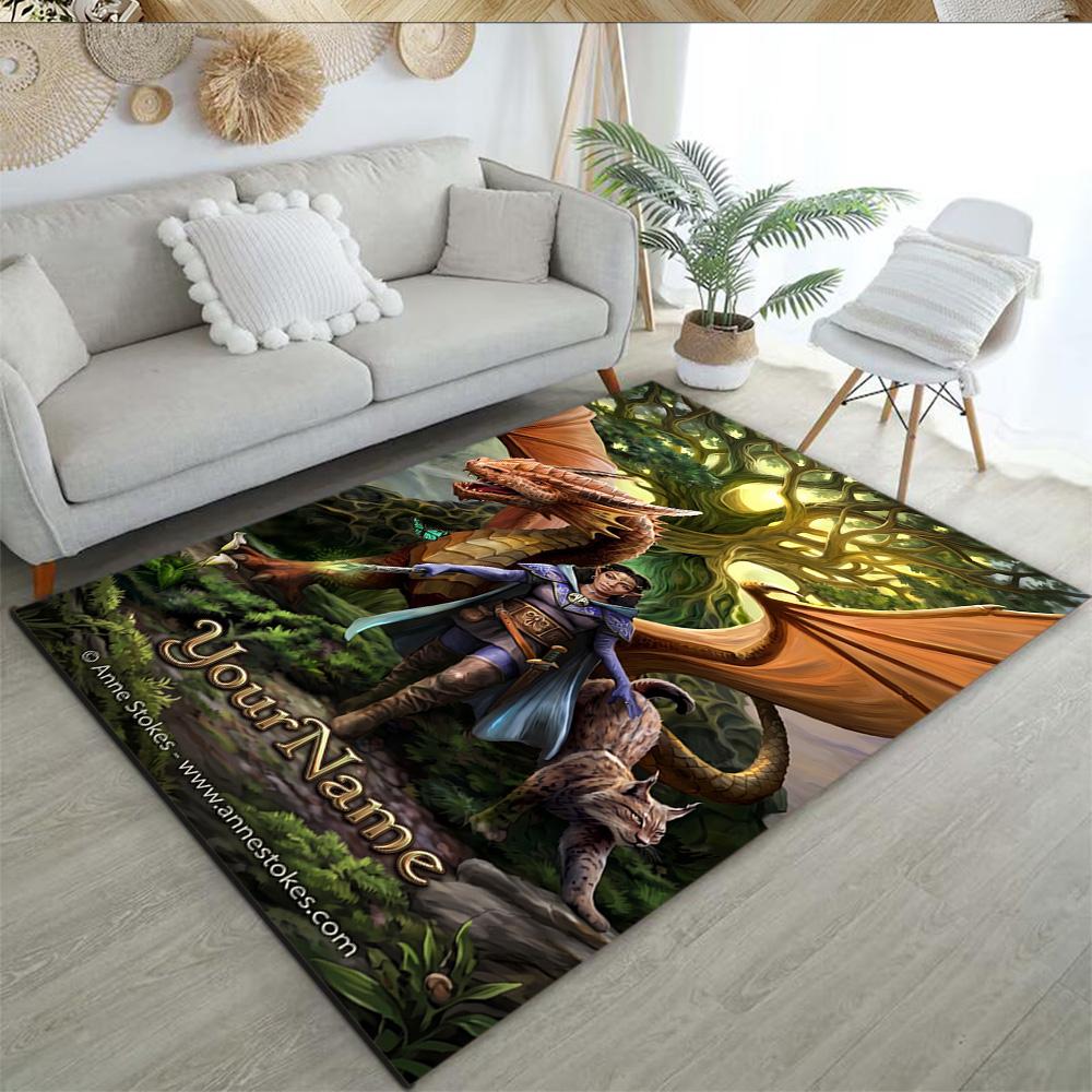 Gothic Illustrations Customized Name Floor Rug Office Rug Design for Game Room Playrooms Balcony Dormitory Anti-slip Rug Anime Office Decor