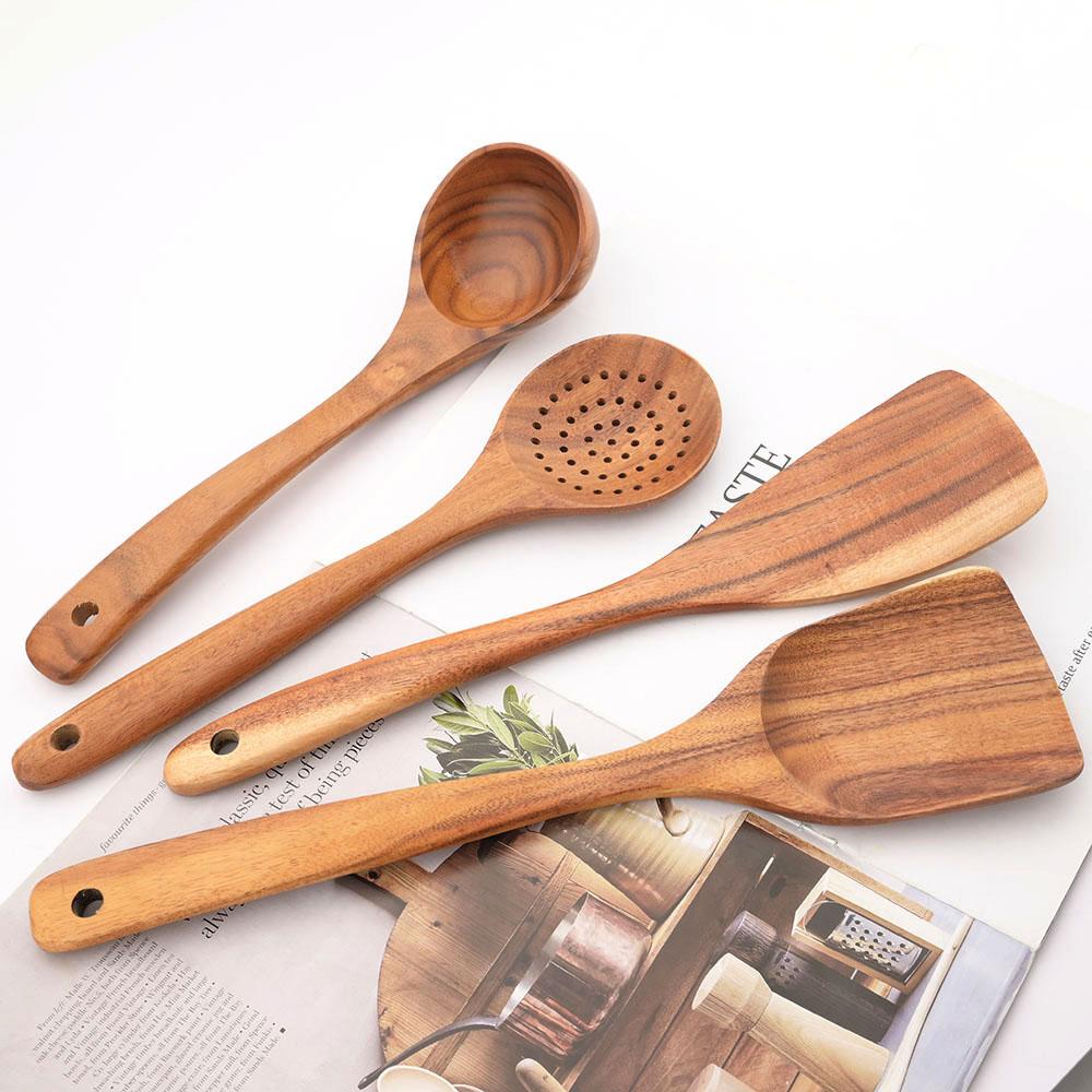 Jankng Wood Kitchenware Cooking Utensils Set Non-stick Wooden Shovel Spoon Colander Kitchen Tableware Tool Household Kitchen Tools