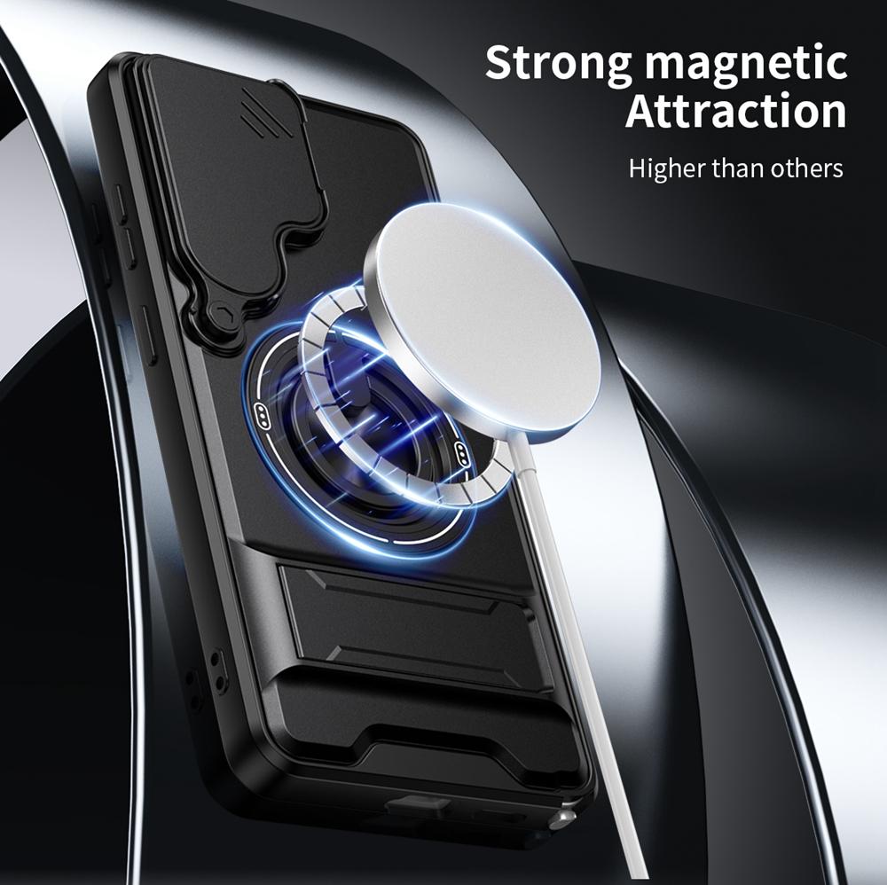 KEYSION Магнитный чехол для телефона для Samsung Galaxy S23 S24 Ultra S24+ S23 FE Защита камеры со сдвижной крышкой Вертикальная подставка Кольцо Ударопрочный чехол