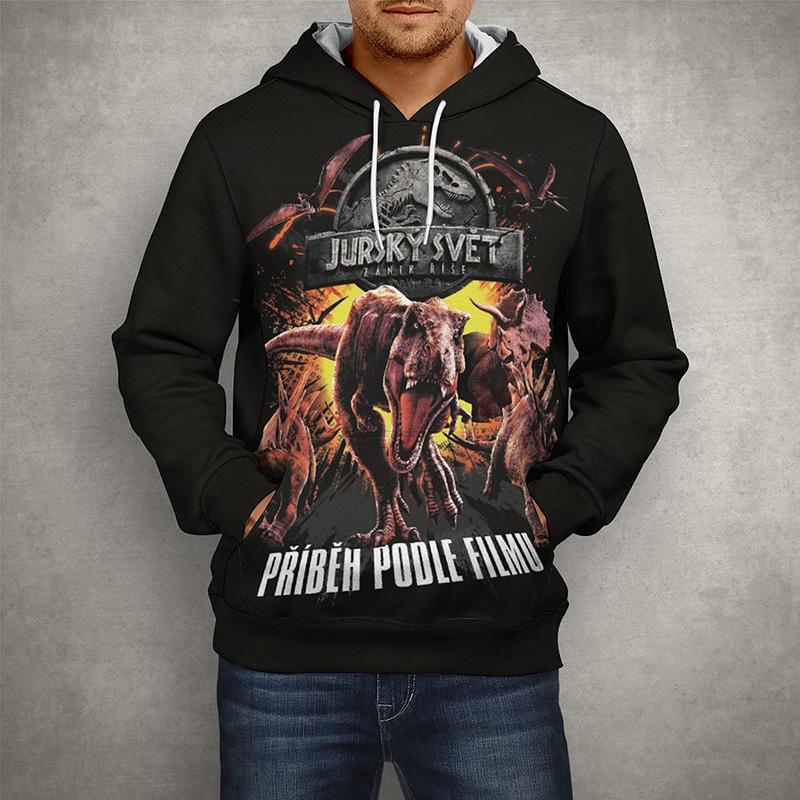 Осенние мужские толстовки с капюшоном, топы с парком Юрского периода, пуловер с 3D принтом, модная одежда, повседневные толстовки с изображением Мира Юрского периода, уличная одежда, пальто с динозавром