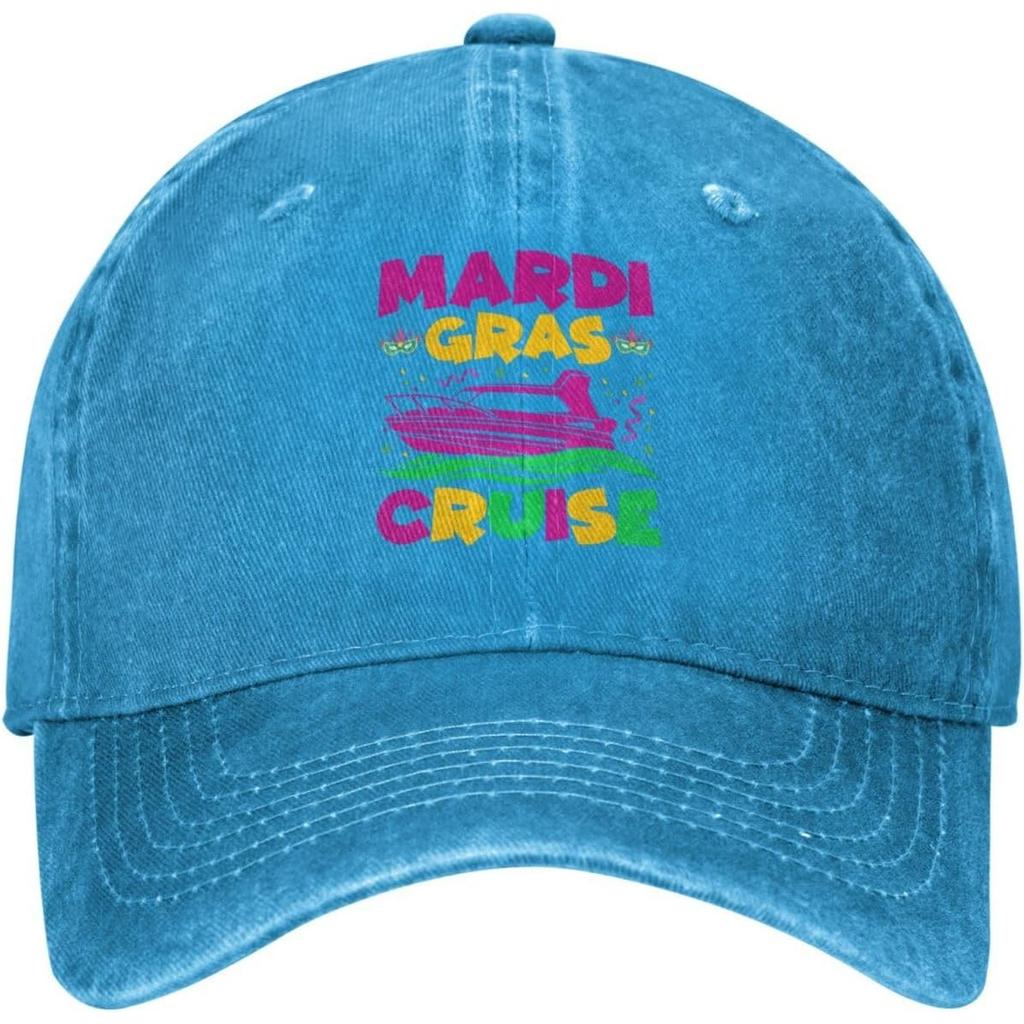 Mardi Gras Cruise Baseball Cap Washed Denim Style Adjustable Dad Hat for Unisex Adults