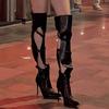 Модная обувь для женщин 2024 года, последняя модель, полые и дышащие женские высокие сапоги, сексуальные туфли-шпильки с острым носком для стриптиза Zapatos Mujer