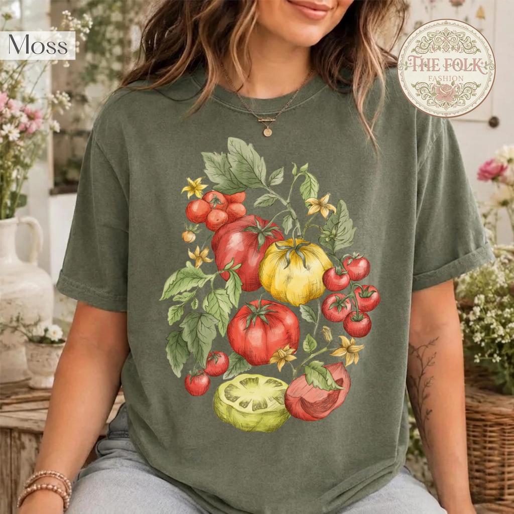 Tomato Garden Shirt, Vintage Botanical Tee, Cottagecore Vegetable T-shirt, Comfort Colors Moss Tee, Retro Plant Graphic Shirt, Gardener Gift