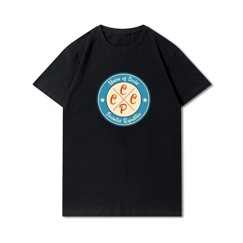 Летние мужские футболки больших размеров с принтом Cccp, повседневные топы большого размера с короткими рукавами, уличные футболки из 100% хлопка