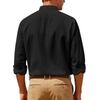 Summer Casual Shirts Men's Solid Color Long Sleeved Linen Shirts Stand Collar Breathable Shirts with Pockets