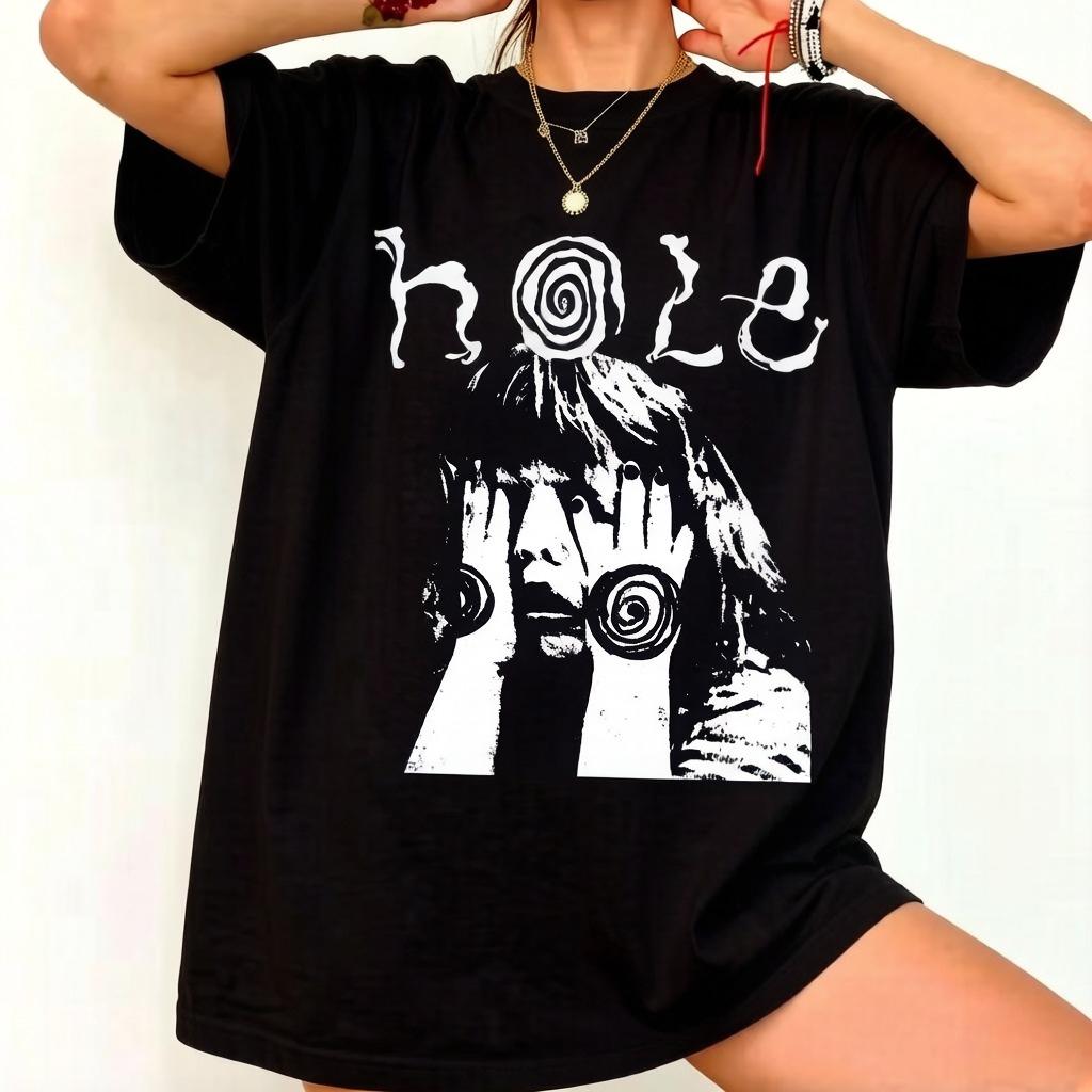 Band Pattern Tshirts Cute Shirts Fashionable Shirts Gothic Style Holey Tshirt Neutral Cotton Shirts 90s Style Band Shirts