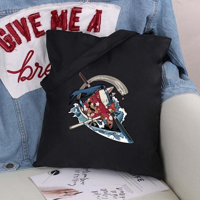 Women Bag Shopper Large Capacity Eco Canvas Cotton Shopper Foldable Fashion Black Cartoon Pictures Handbag Canvas Tote Bag