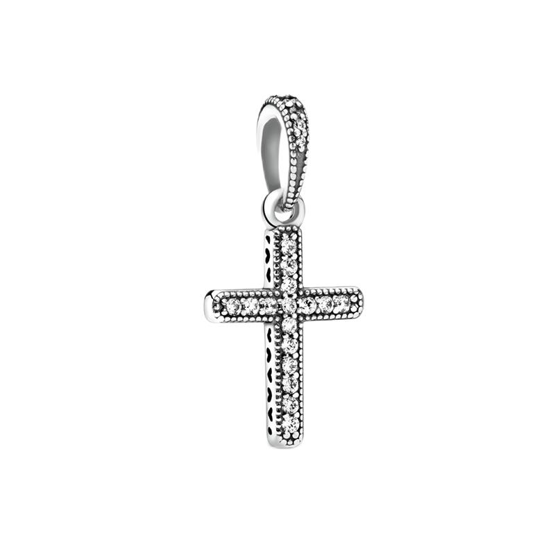 Cross Charms Fit Fashion Original Bracelets 925 Silver Pave Zircon Bible Bead Religion Holy Angel Safety Chain Charm DIY Jewelry